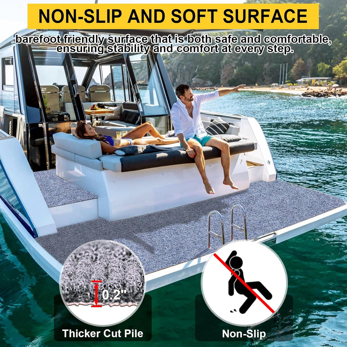 Marine Carpet,6 FT x 14 FT Blue-Gray Indoor Outdoor Carpet 0.2" Thick Boat Carpet with Water-Proof