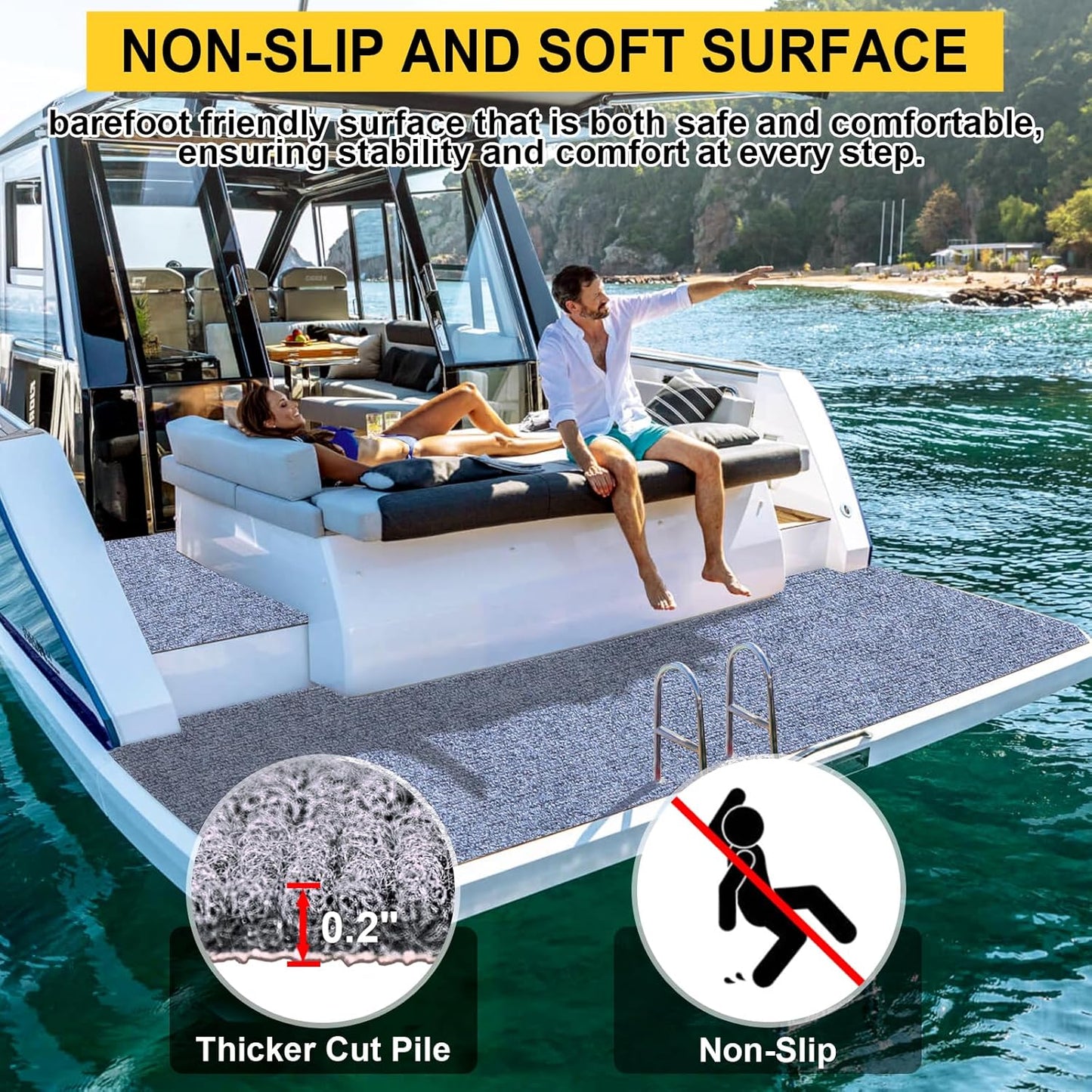Marine Carpet,6 FT x 18 FT Blue-Gray Indoor Outdoor Carpet 0.2" Thick Boat Carpet with Water-Proof