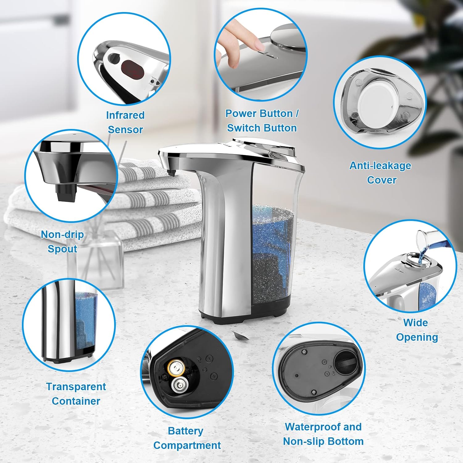 Automatic Soap Dispenser, Touchless Dish Soap Dispenser 17oz/500ml with Infrared Sensor, 5