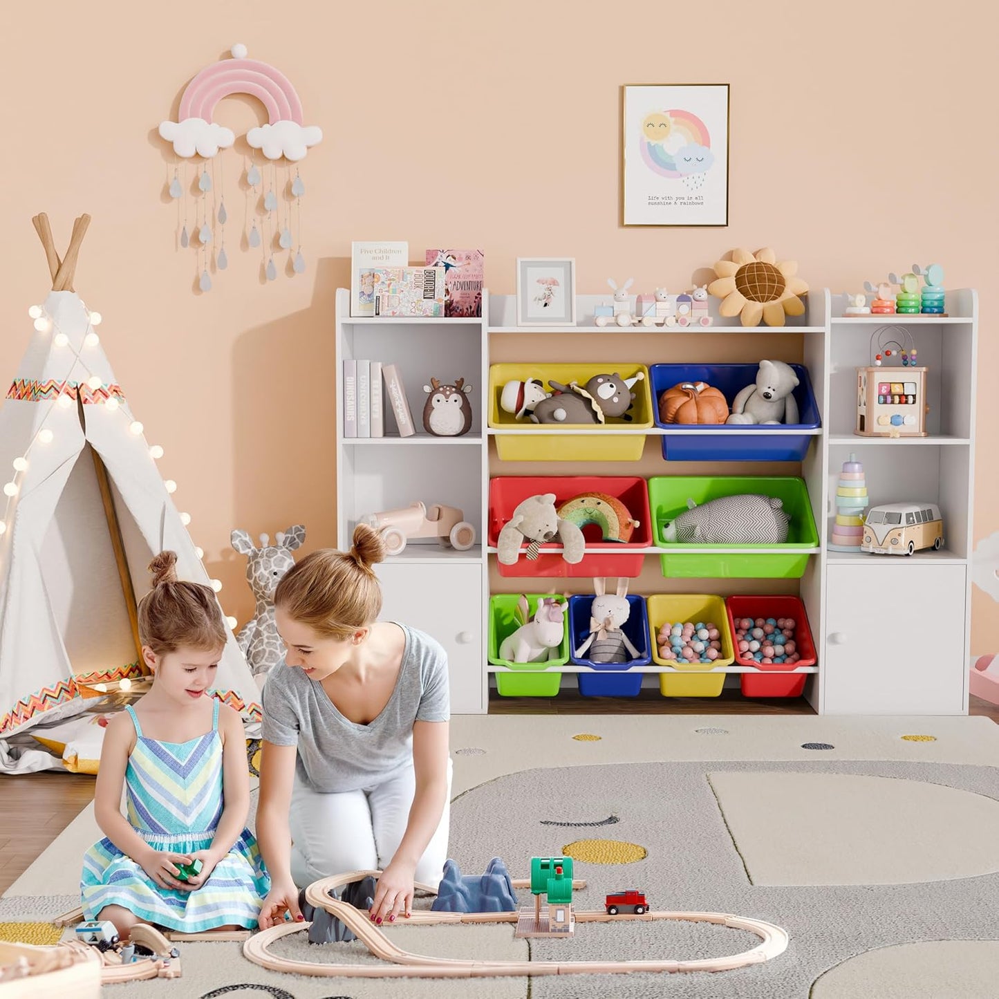 Xilingol Kids Toy Storage Organizer W/8 Removable Toy Bins, 4-Tier Toy Organizers W/6 Storage