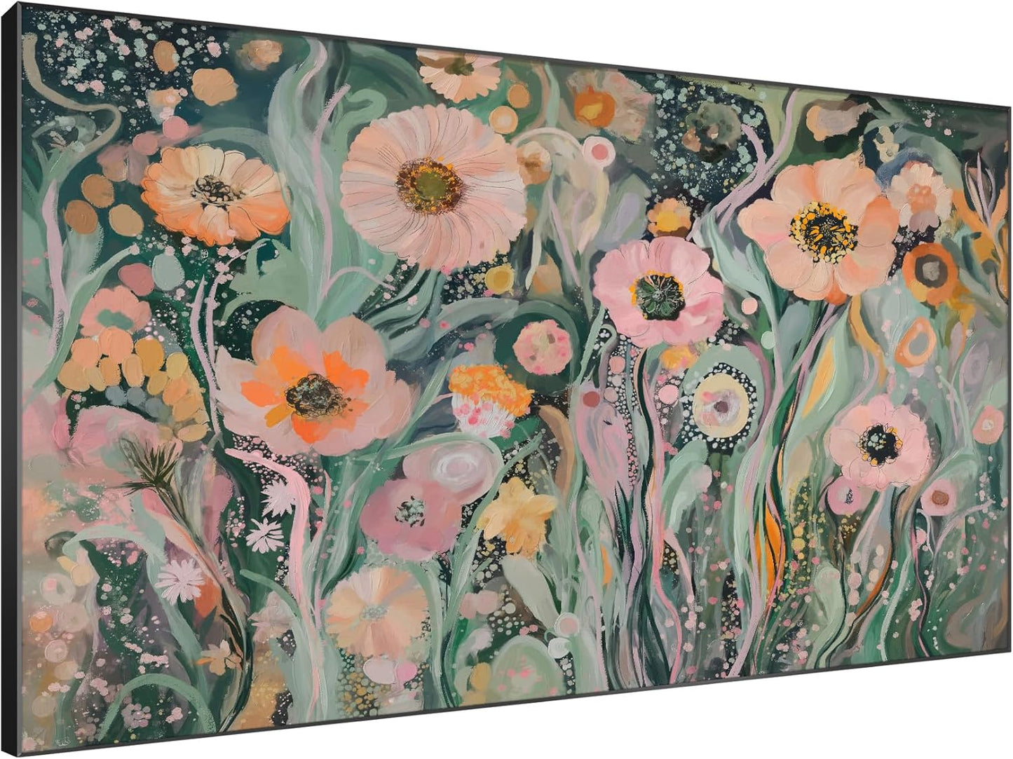SIGNWIN 46"x72" Extra Large Framed Wall Art Whimsical Garden Bloom, Colorful Abstract Floral for