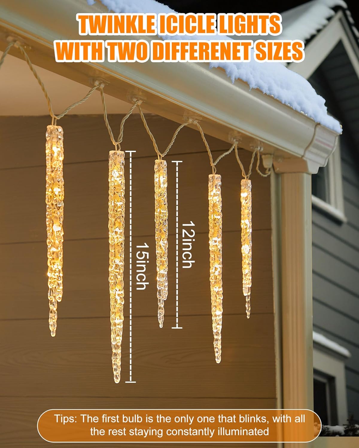 Minetom Icicle Lights Outdoor with Clips, 20ft 100 LED 20 Tubes Twinkling Crystal String Lights