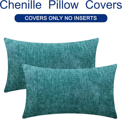 CaliTime Throw Pillow Covers Decorative 12 X 20 Inches Pack of 2 Cozy Chenille Cushion Cases for