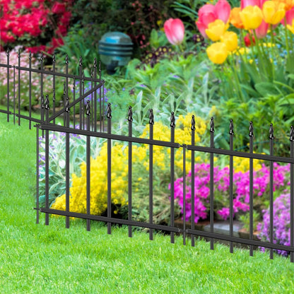 Decorative Metal Garden Fence 18 in H x 20 ft L, Small Border Fence Roman Column Deco, Garden