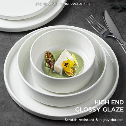 Onader 24 Piece Dinnerware Sets with Pasta Bowls for 6, Stoneware Plates and Bowls Dish Sets