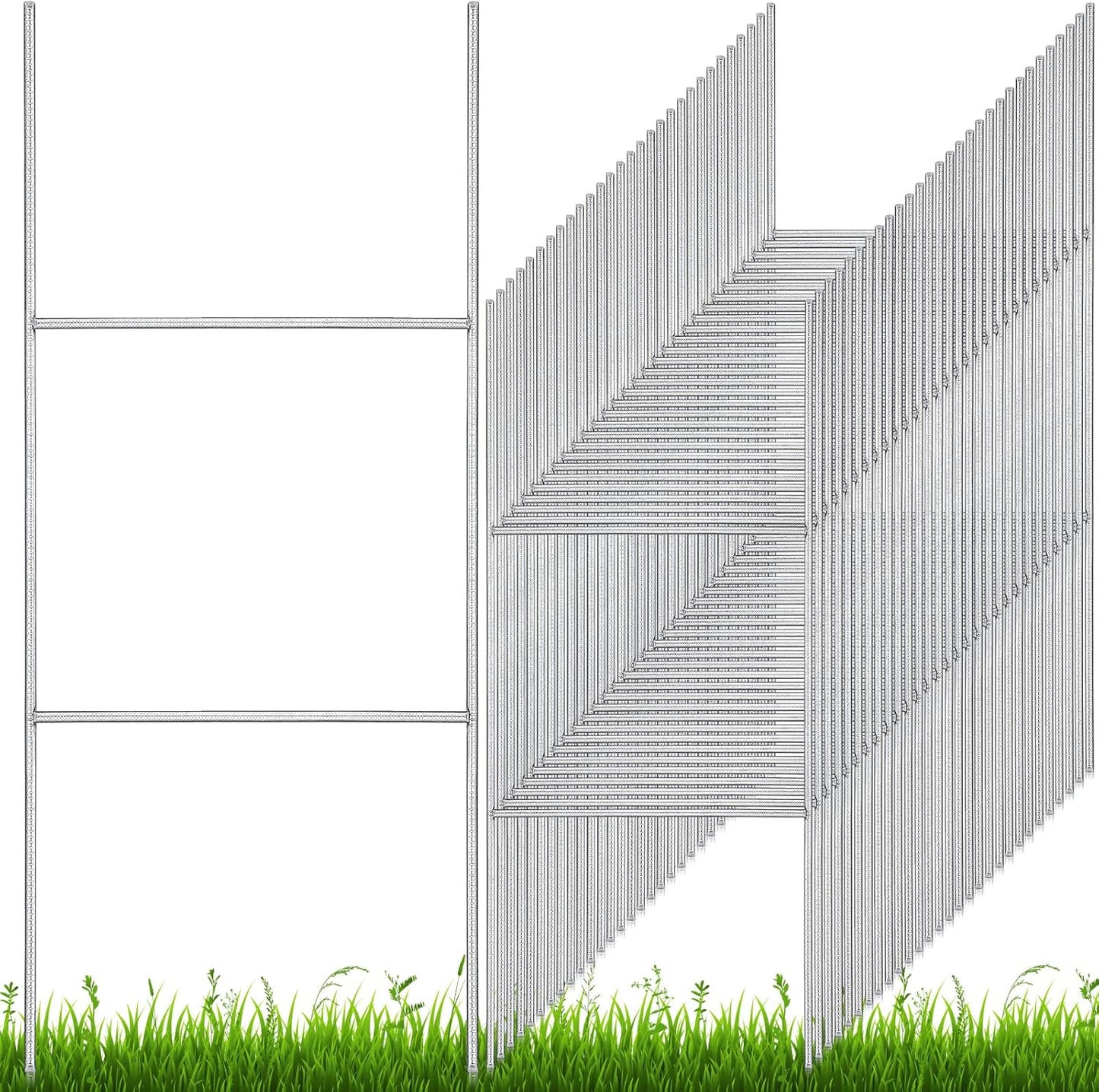 100 Pcs H Stakes for Yard Signs 24'' x 10'' Metal Heavy Duty H Frame Lawn Wire Stakes Weatherproof