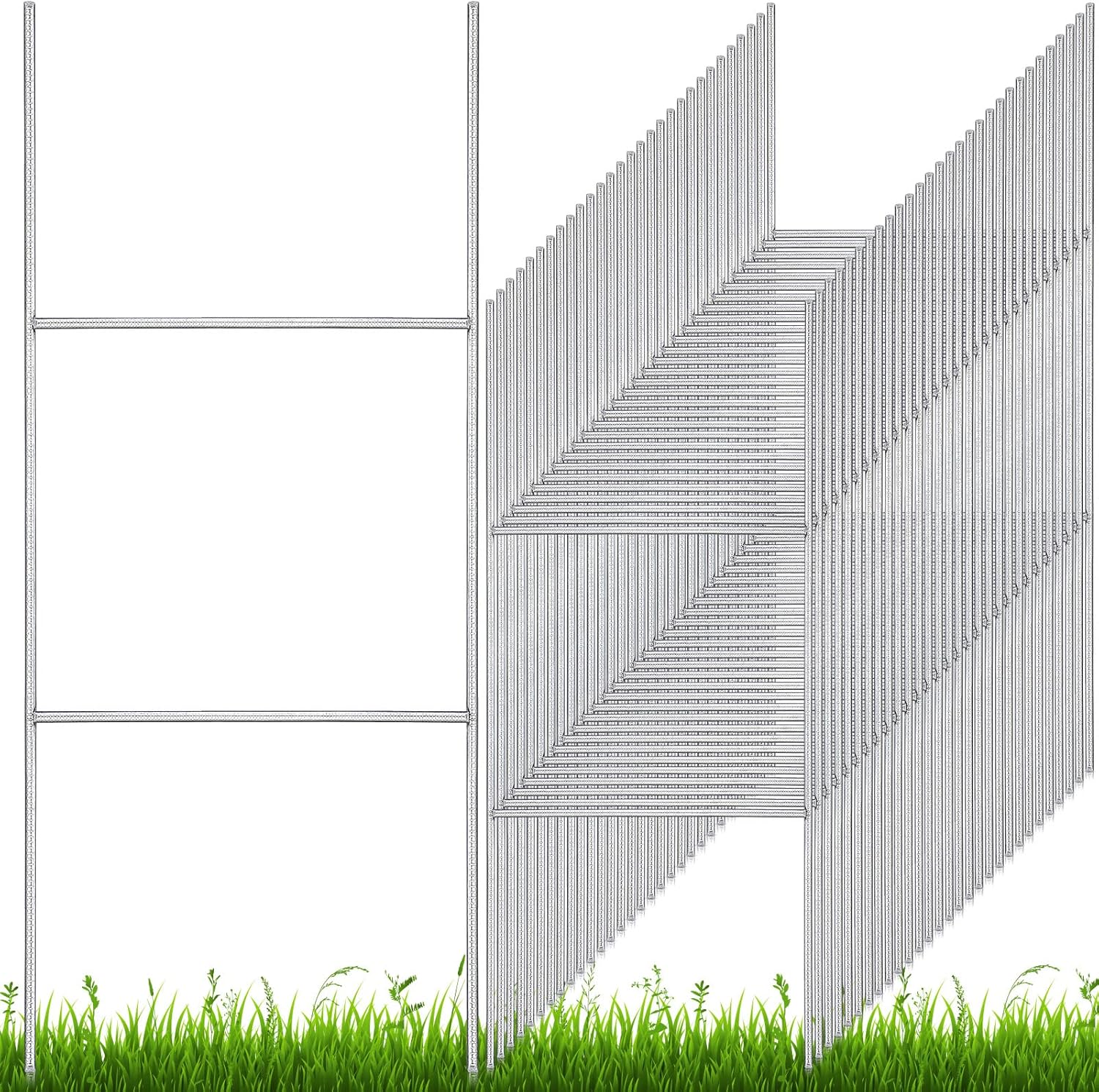 100 Pcs H Stakes for Yard Signs 24'' x 10'' Metal Heavy Duty H Frame Lawn Wire Stakes Weatherproof
