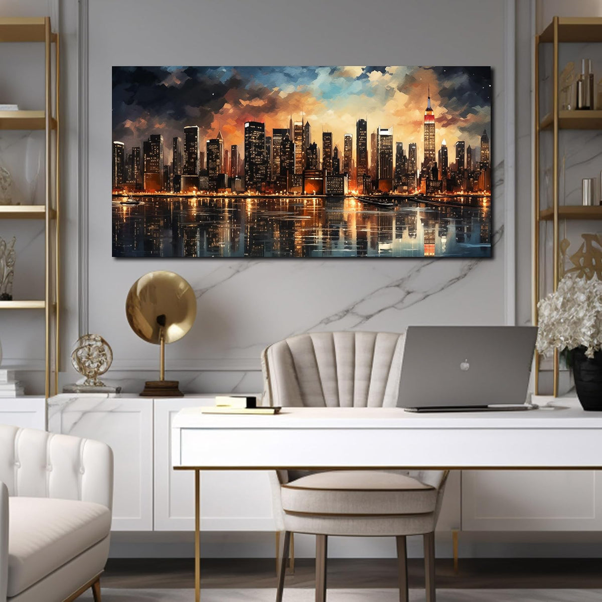 New York Skyline Wall Art for Office,Modern Living Room Wall Paintings City Wall Decor for Bedroom