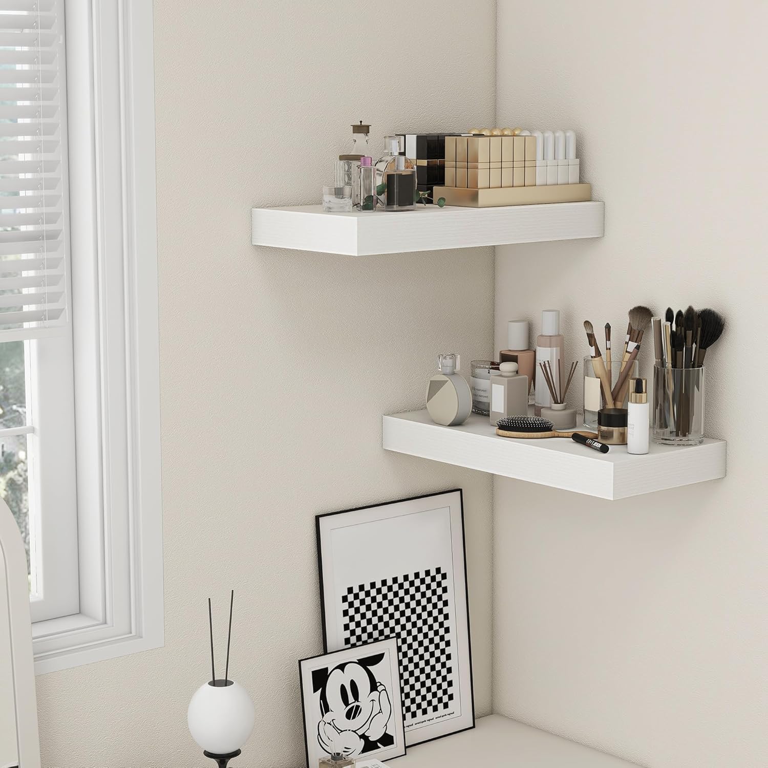 Deep Floating Shelves, 24''W x 12''D Floating Shelves White Set of 2, 12 Inch Deep Large Wood