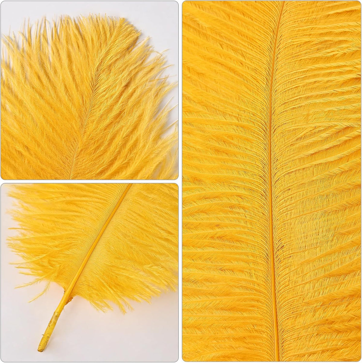 THARAHT Golden Yellow Ostrich Feathers 24pcs Natural Bulk 8-10Inch 20cm-25cm for Crafts Wedding
