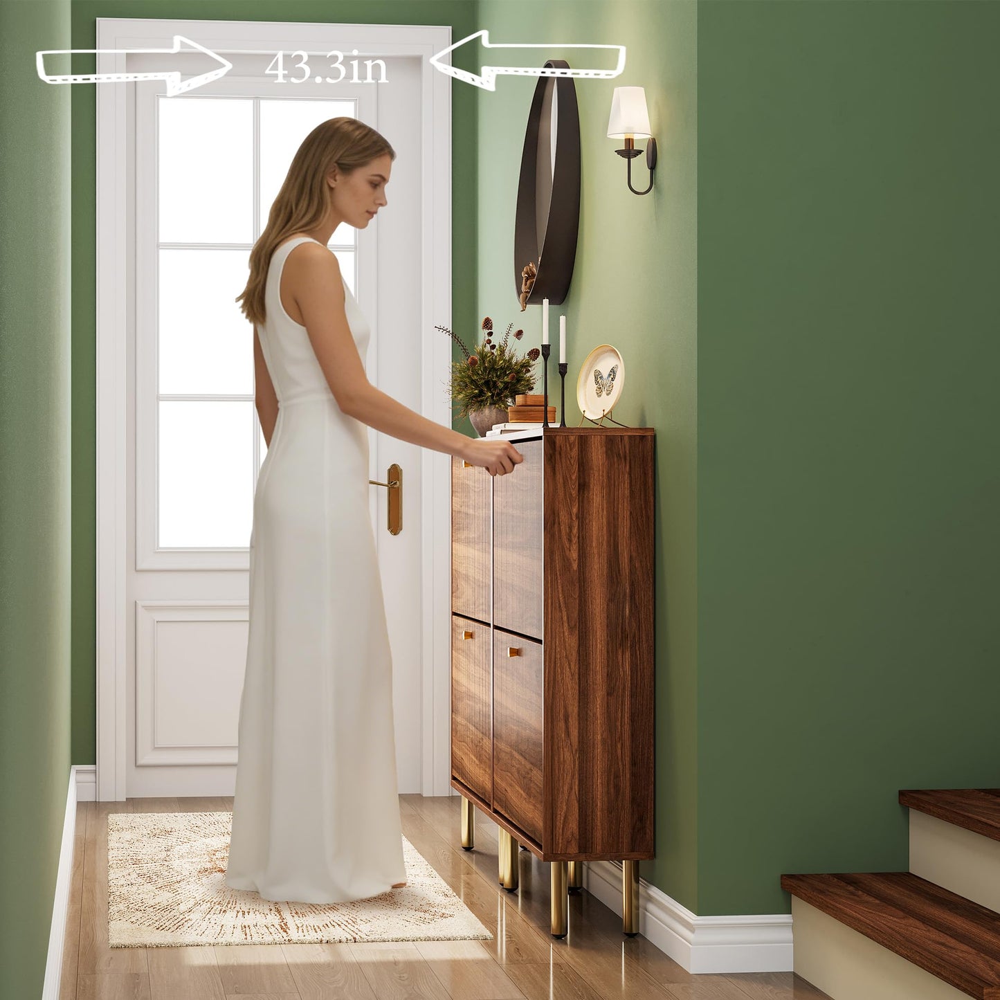 Nicetree Shoe Storage Cabinet for Entryway - 2 Flip Drawers Shoe Cabinet with Tiered Fluted Design