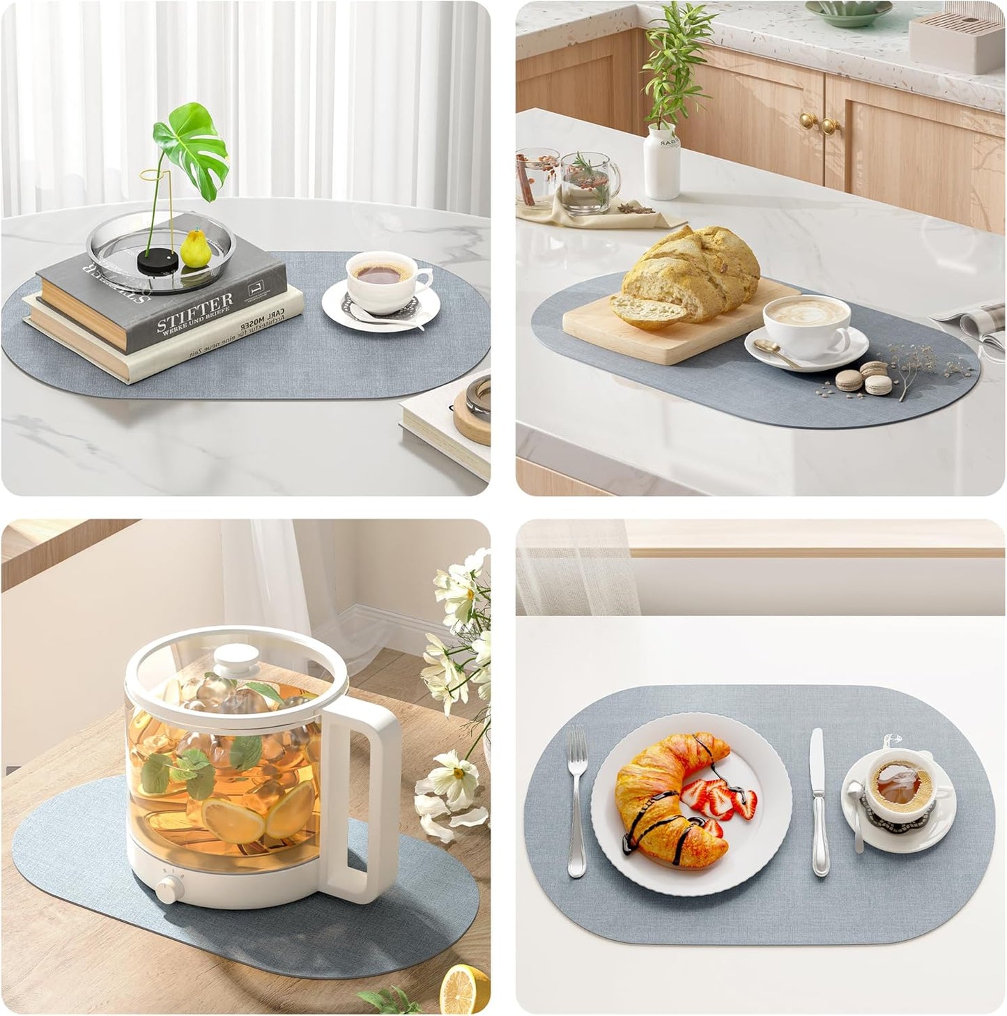 DOLOPL Placemats Set of 6, Oval Reversible Wipeable & Heat Resistant Place Mats, Modern Faux