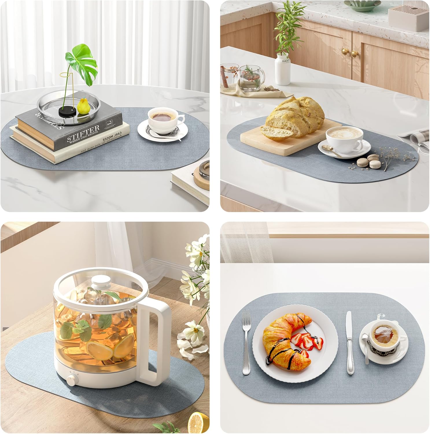 DOLOPL Large Placemats Set of 6, Oval Reversible Wipeable & Non-Slip Place Mats, Modern Faux