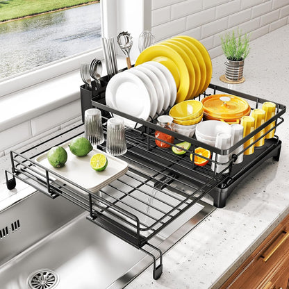 Dish Drying Rack - Extendable Dish Rack, Large Sink Drying Dish Drainer for Kitchen Counter