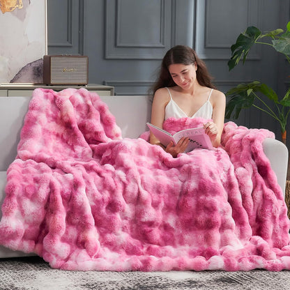 Cozy Bliss Faux Fur Throw Blanket for Couch, Fuzzy Soft Plush Thick Bubble Blanket for Sofa Bedroom