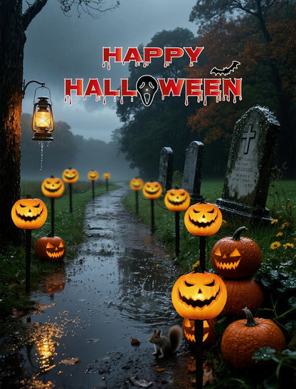 Classic Halloween Charm: 5 Pack UL-Listed Pumpkin Pathway Lights,Warm & Steady Plug-in Jack o'