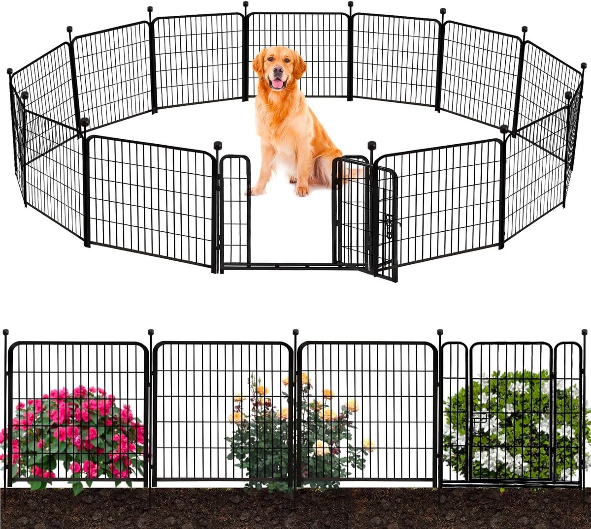 ADAVIN Tall Garden Fence Border with gate, 48 in(H) 12 Panels Total 26.6 Ft(L), Wide Door Low