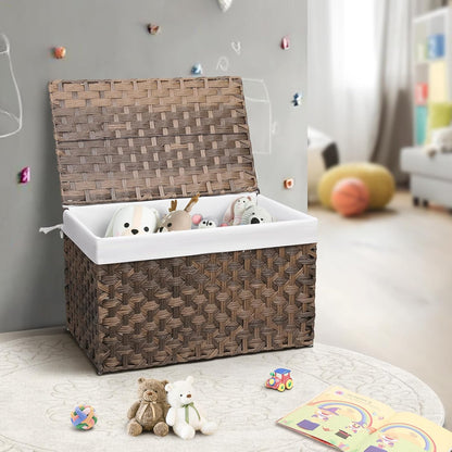 Wicker Storage Basket with Lid, 42.3 Gallon (160L) Large Blanket Basket with Lid, Woven Storage Bin