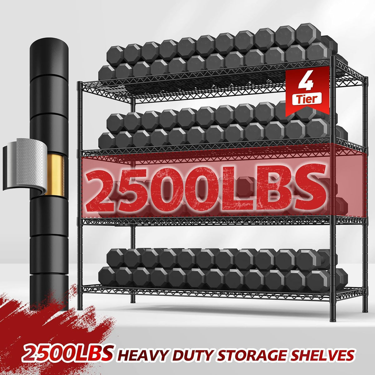 REIBII 75.6" H Storage Shelves Wire Shelving Unit with Wheels 2500LBS Garage Shelving Heavy Duty