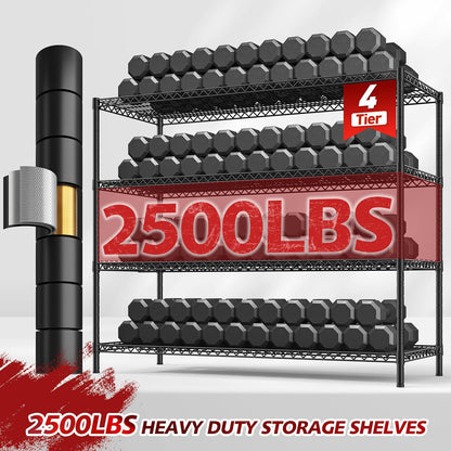 REIBII 55.5''W Storage Shelves 2500LBS Wire Shelving Rack with Wheels 75.6" H Heavy Duty Shelving