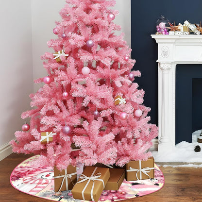 Pink Christmas Tree Skirt 48 Inch Pink Christmas Decorations Merry Christmas Santa Snowman Tree