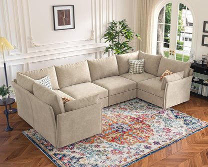 135.5" Oversized Modular Sectional Sofa, L Shaped Convertible Couch with Movable Ottoman, Large 6