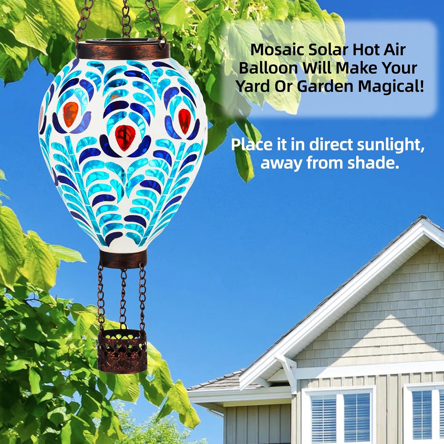 VOREEN Hot Air Balloon Solar Lantern, Mosaic Solar Outdoor Hanging Wind Light, Waterproof, Patio