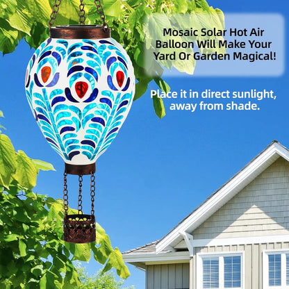 VOREEN Hot Air Balloon Solar Lantern, Mosaic Solar Outdoor Hanging Wind Light, Waterproof, Patio