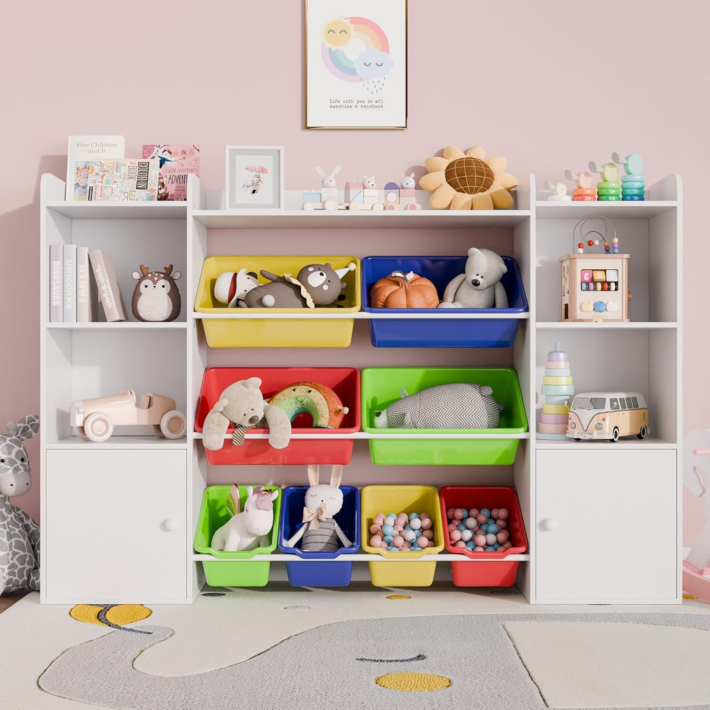 Xilingol Kids Toy Storage Organizer W/8 Removable Toy Bins, 4-Tier Toy Organizers W/6 Storage