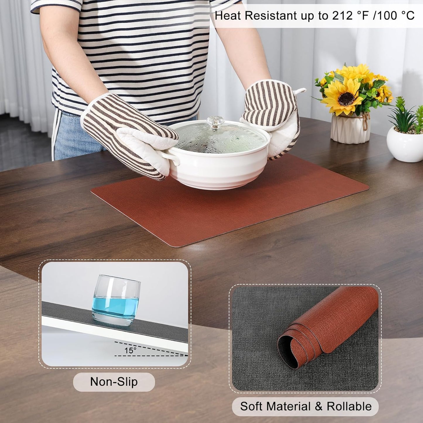 Myir JUN Placemats Dual Sided, Faux Leather Place Mats Set of 6 Indoor for Dining Table Non-Slip