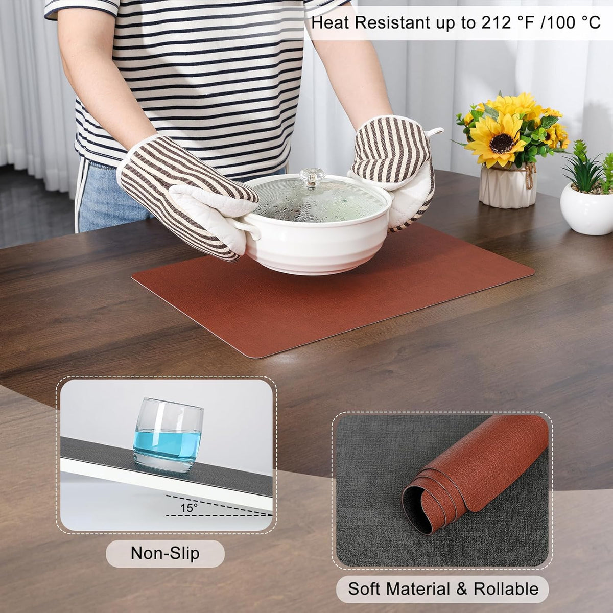 Myir JUN Placemats Dual Sided, Faux Leather Place Mats Set of 6 Indoor for Dining Table Non-Slip