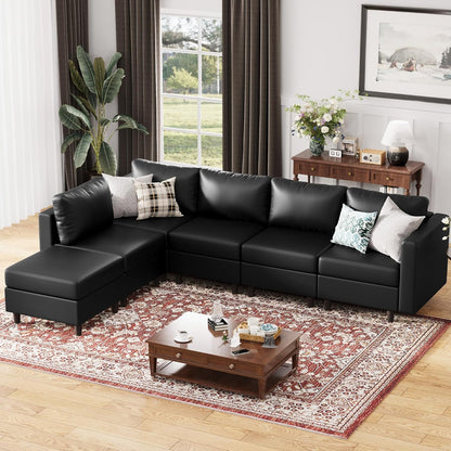 118.5" Faux Leather Modular Sectional Sofa, L Shaped Couch Set for Living Room, 6-Seater Comfy