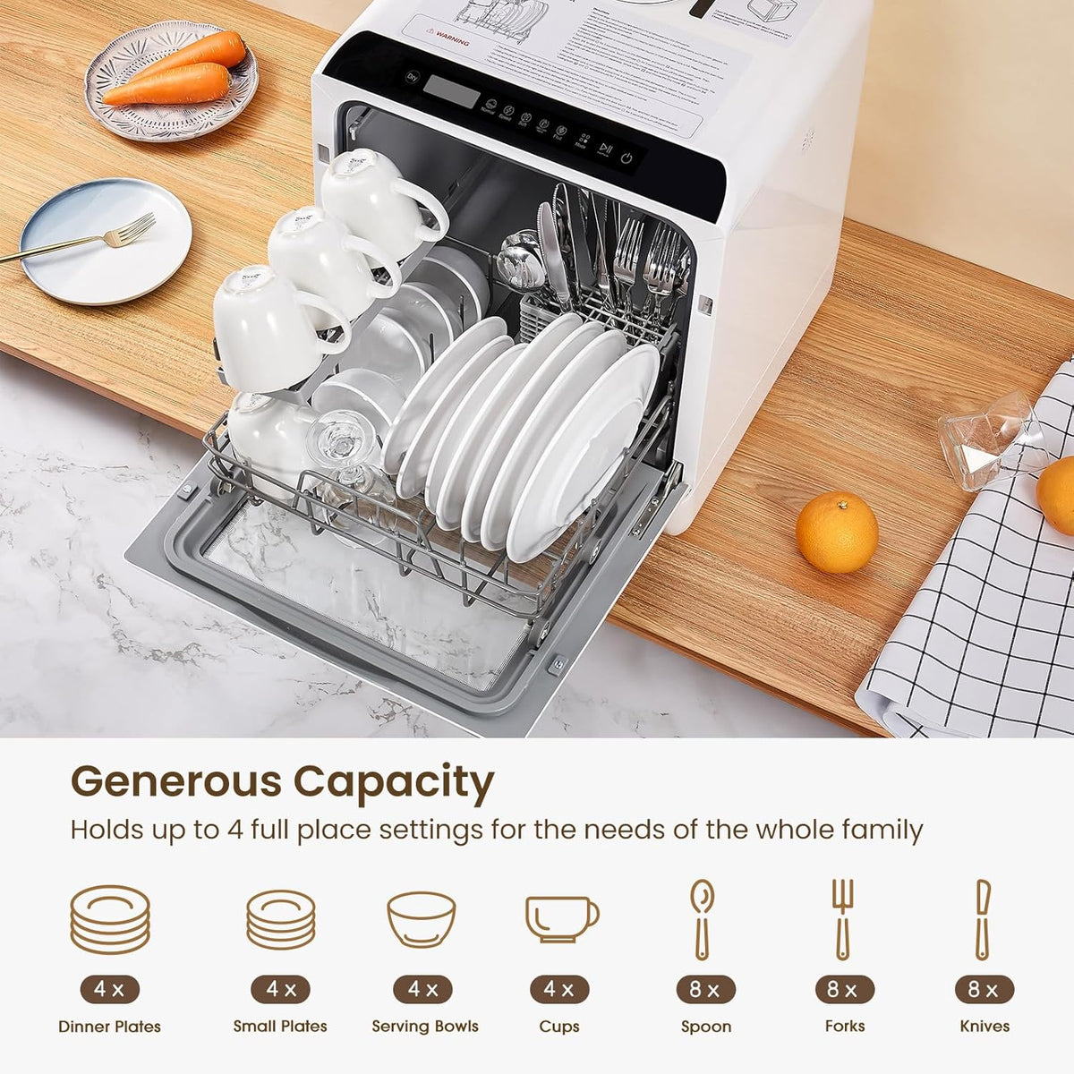 HAVA Countertop Dishwasher, 6 Programs Portable Dishwashers with 5L Built-in Water Tank, No Hookup