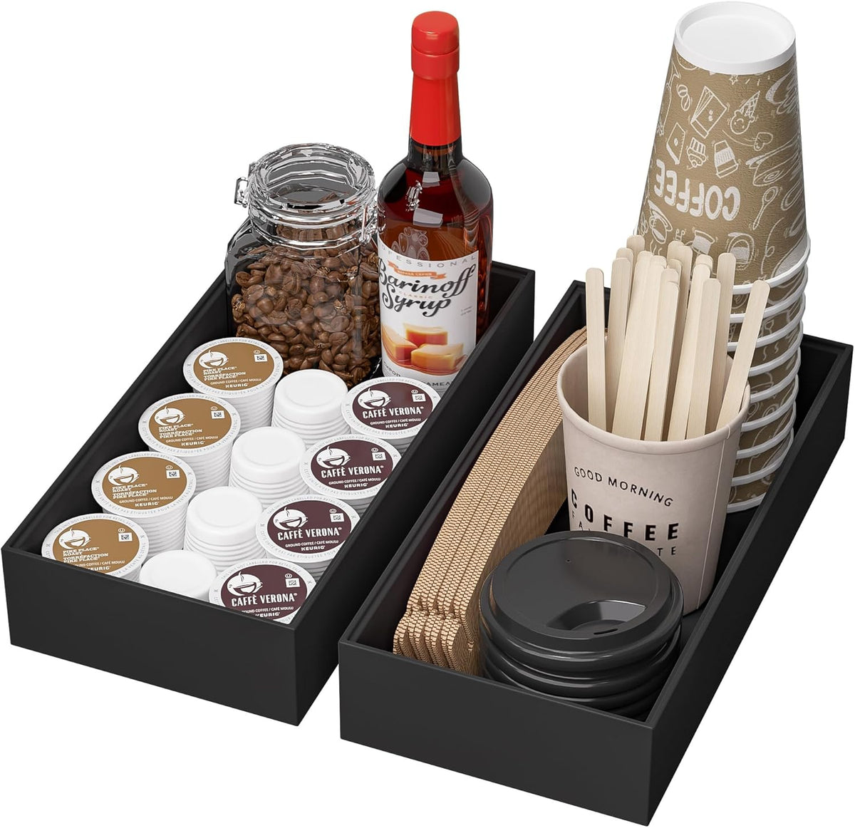 Kitchen Drawer Organizer Bins, Stackable Bamboo Drawer Organizer for Silverware, Coffee Pod