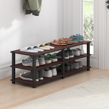 Furinno TURN-S-TUBE Shoe Rack, 3-Tier Wide Shoe Organizer, Open Shelf Rectangular Shoe Storage