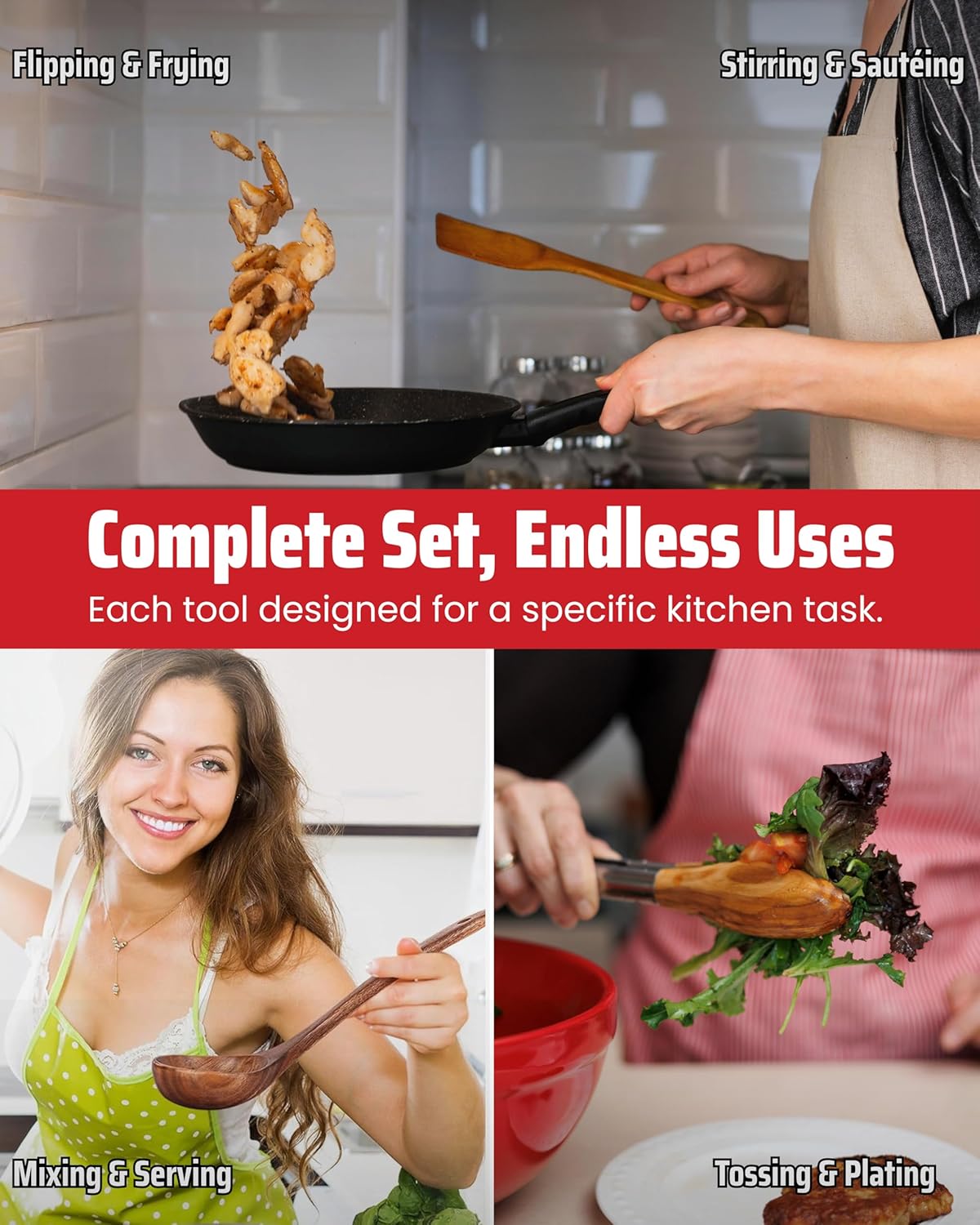Elegant 5-Piece Walnut Wood Kitchen Utensil Set – Non-Scratch, Heat-Resistant Cooking Utensil Set
