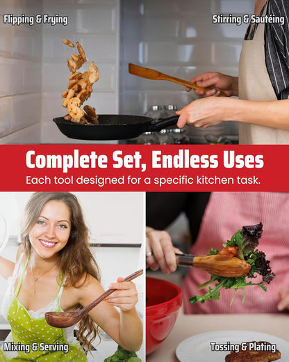Elegant 5-Piece Walnut Wood Kitchen Utensil Set – Non-Scratch, Heat-Resistant Cooking Utensil Set