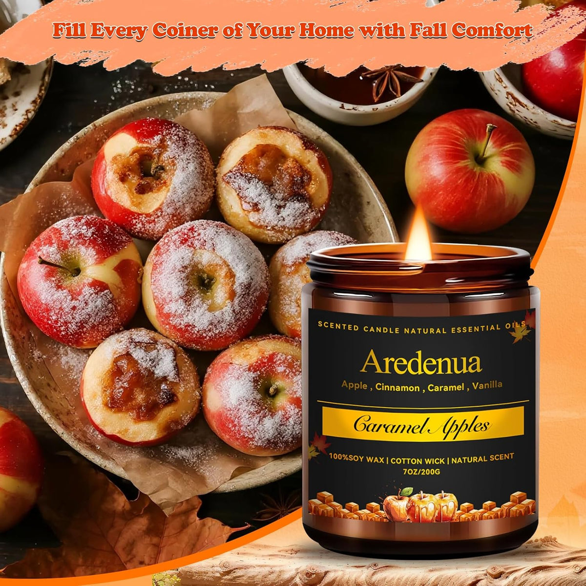 Fall Candles - Caramel Apple Candle | Fall Scented Candle, Thanksgiving Gifts - 7oz Autumn Soy