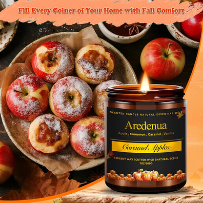 Fall Candles - Caramel Apple Candle | Fall Scented Candle, Thanksgiving Gifts - 7oz Autumn Soy