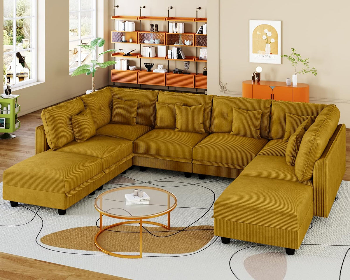 LLappuil Modular Sectional Sofa with Storage Seat, Corduroy Modular U Shaped Sectional Couch for