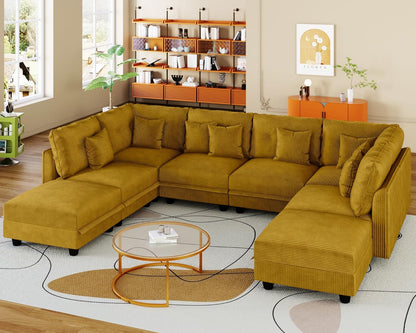 LLappuil Modular Sectional Sofa with Storage Seat, Corduroy Modular U Shaped Sectional Couch for