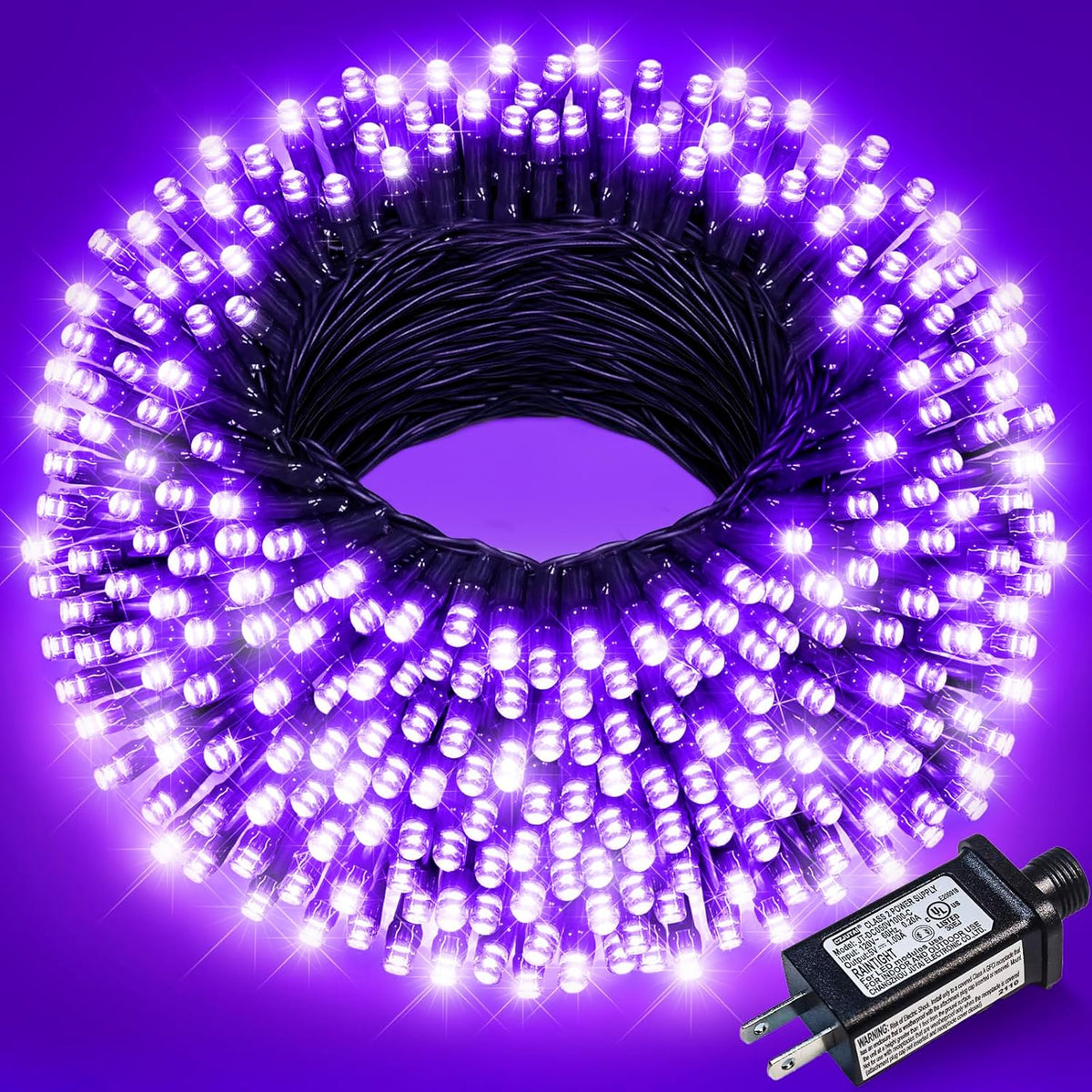Purple Halloween Lights, 66FT 200 LED Halloween Lights Outdoor with 8 Modes Waterproof, Connectable