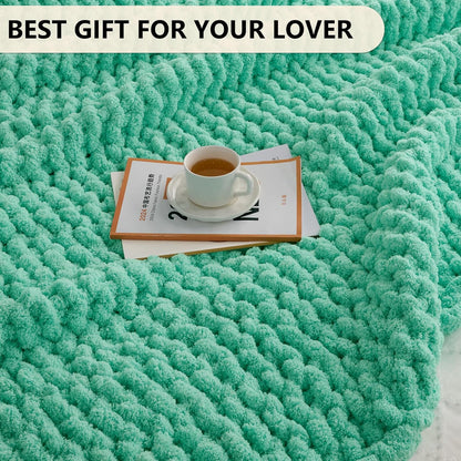 L'AGRATY Chunky Knit Blanket Throw: 60''x80'' Chenille Chunky Knitted Throw Blanket for Bed Couch