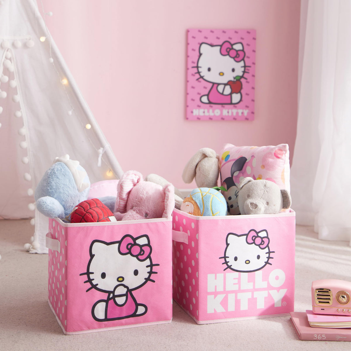 Hello Kitty Set of 2 Storage Cubes with Handles, Durable Foldable Fabric Organizer Bins for