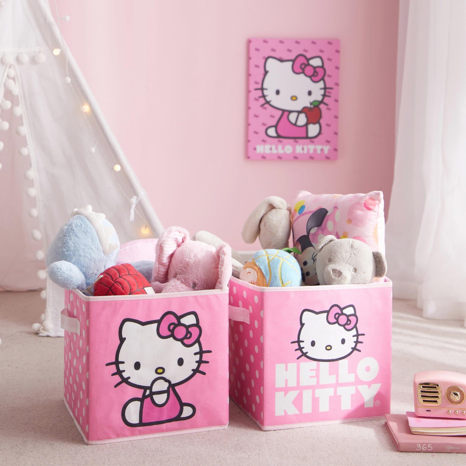 Hello Kitty Set of 2 Storage Cubes with Handles, Durable Foldable Fabric Organizer Bins for