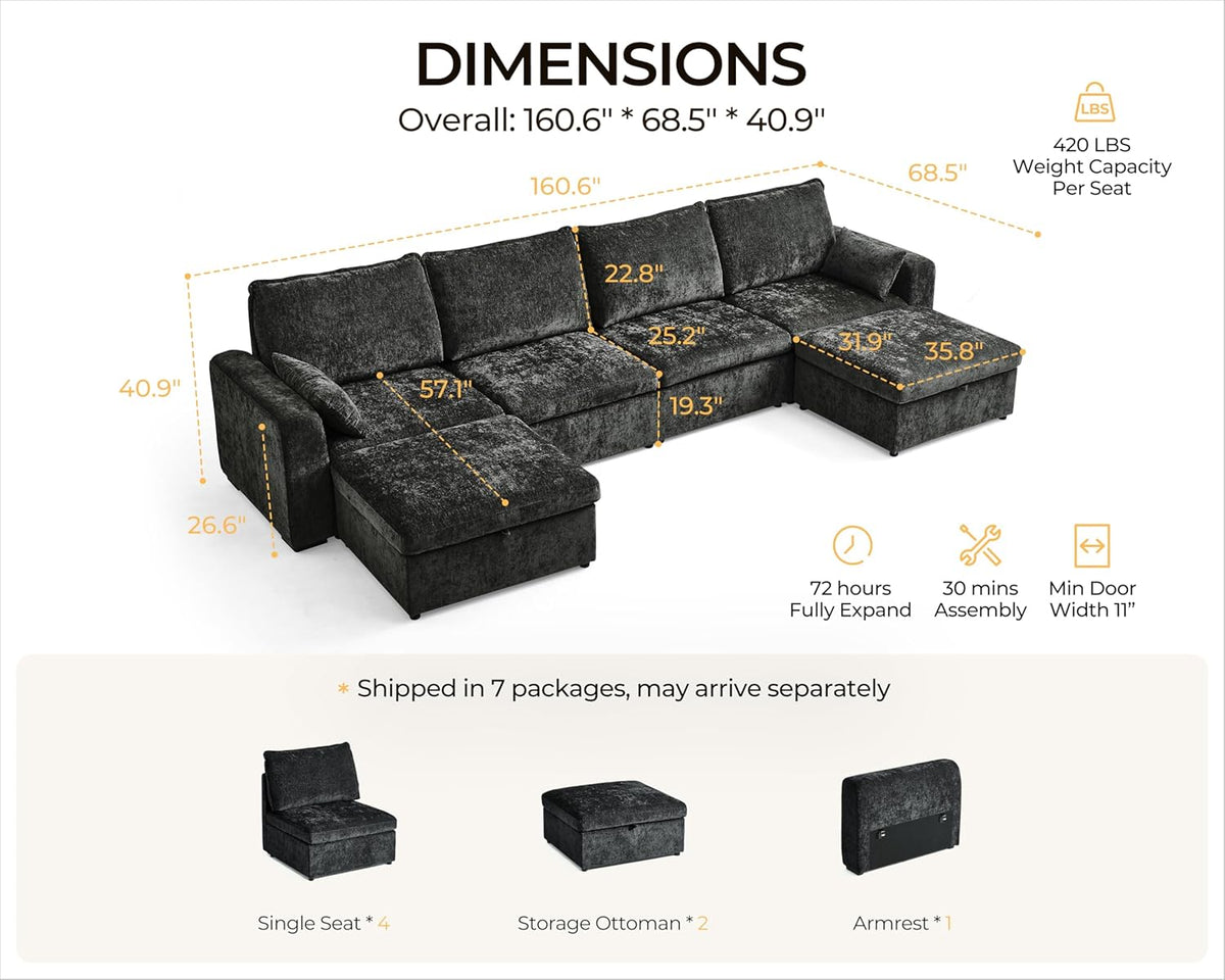 Oversized Modular Sofa Comfy Cloud Couch with Storage, Extra Deep Plush Sectional Sofa Set for