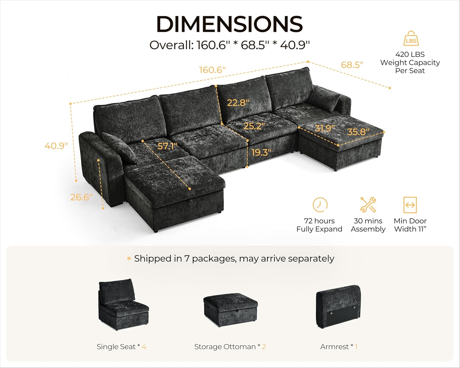 Oversized Modular Sofa Comfy Cloud Couch with Storage, Extra Deep Plush Sectional Sofa Set for