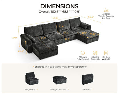 Oversized Modular Sofa Comfy Cloud Couch with Storage, Extra Deep Plush Sectional Sofa Set for