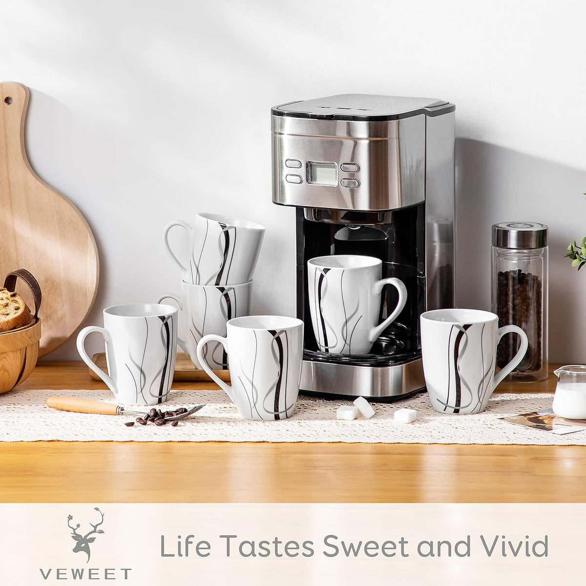VEWEET Ceramic Coffee Mugs Set of 6, 11 OZ Coffee Cups Set with Handle, White Mugs Set Porcelain