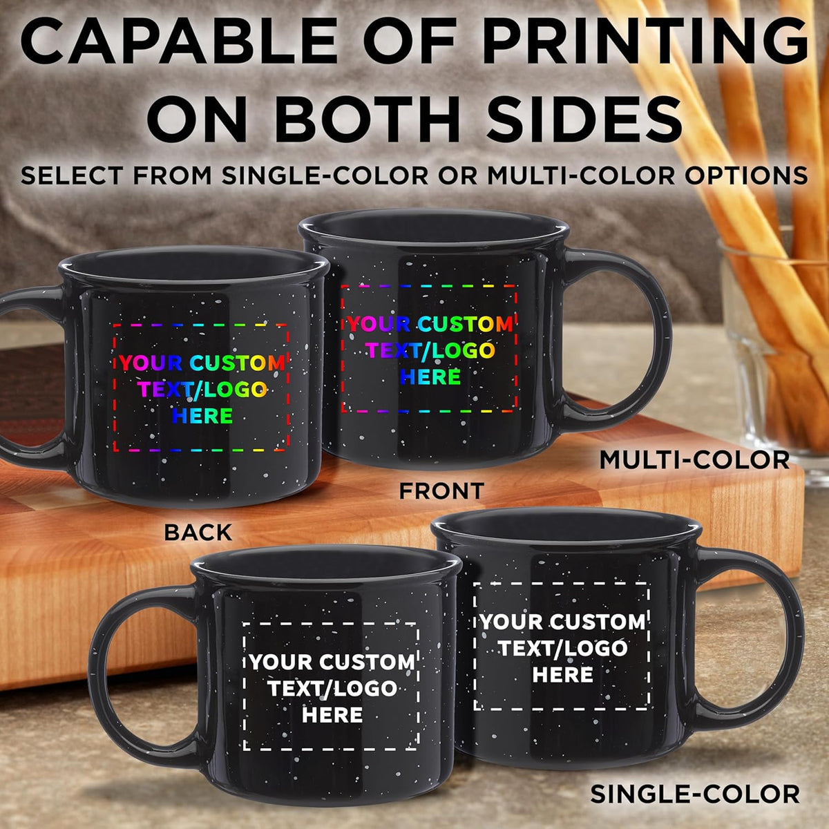 DISCOUNT PROMOS Custom Ceramic Campfire Coffee Mugs 13 oz. Set of 100, Personalized Bulk Pack